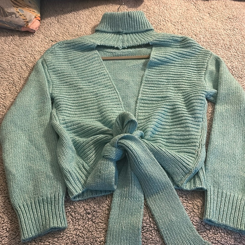 NWOT Venus Teal Open Back Tie Sweater